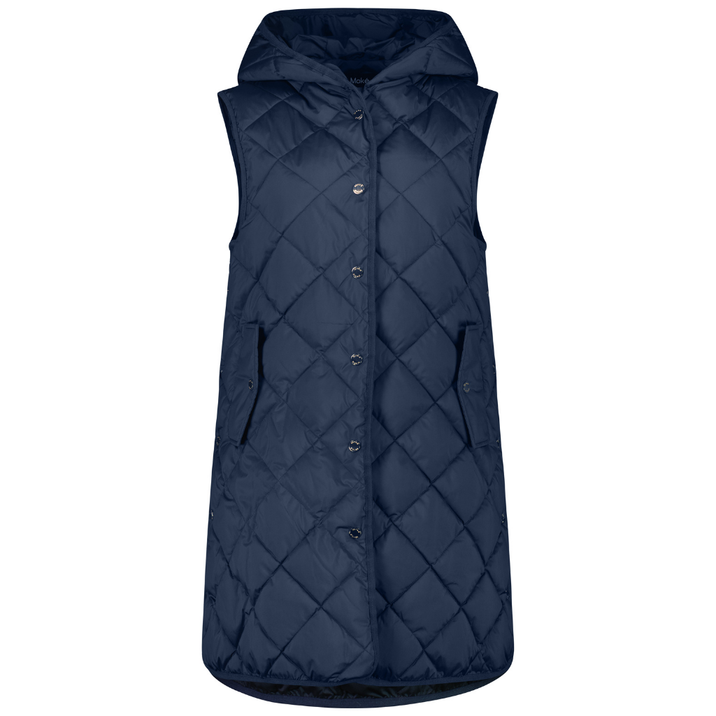Mae Quilted Long Vest - Midnight Blue