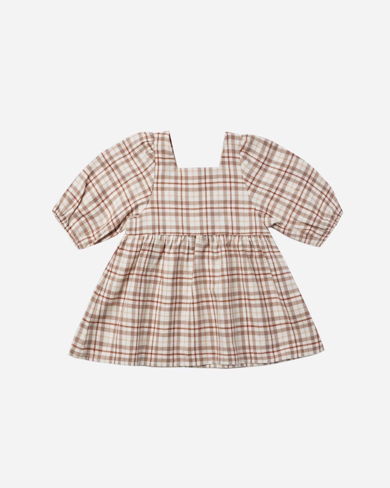 gretta babydoll dress || mocha plaid - Rylee + Cru | Kids Clothes | Trendy Baby Clothes | Modern Infant Outfits |